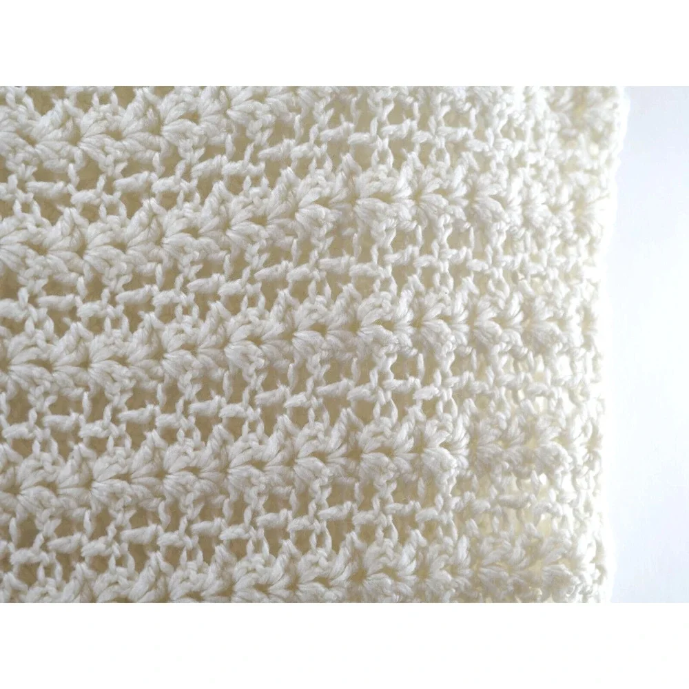 Baby Blanket Crochet Handmade White well-made 42''x90'' Vintage